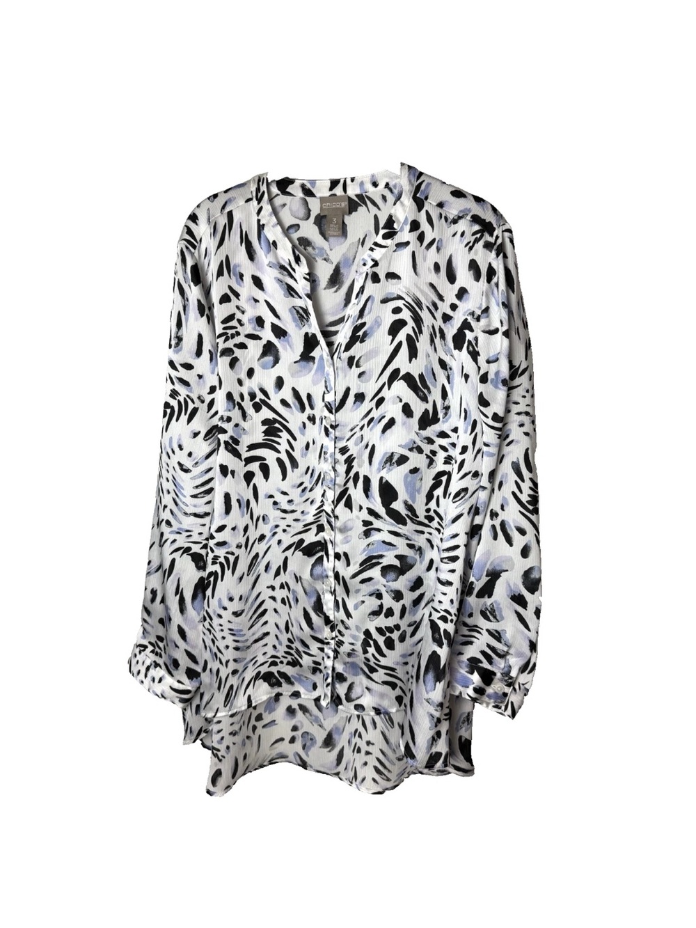 Chico's Tunic Top Size 3 (XL, 16) Button Up Blouse Long Sleeves Black Lavender